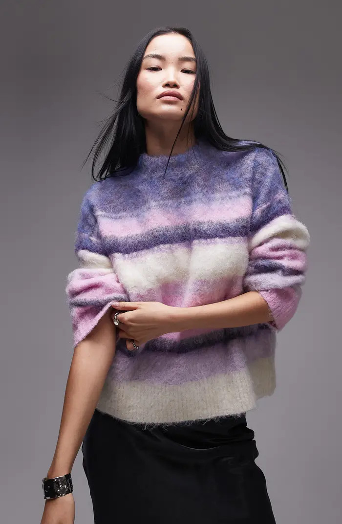 Topshop Fluffy Stripe Sweater | Nordstrom | Nordstrom