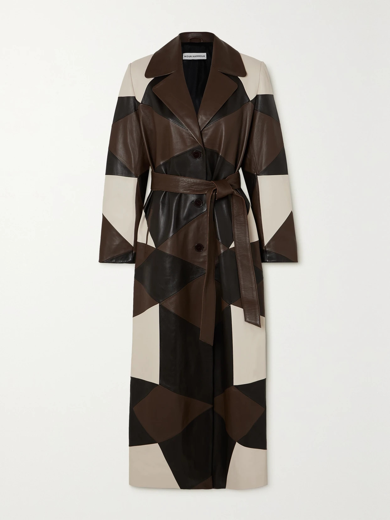 Nour Hammour - + Net Sustain Sonja Belted Patchwork Leather Coat - Brown | NET-A-PORTER (US)