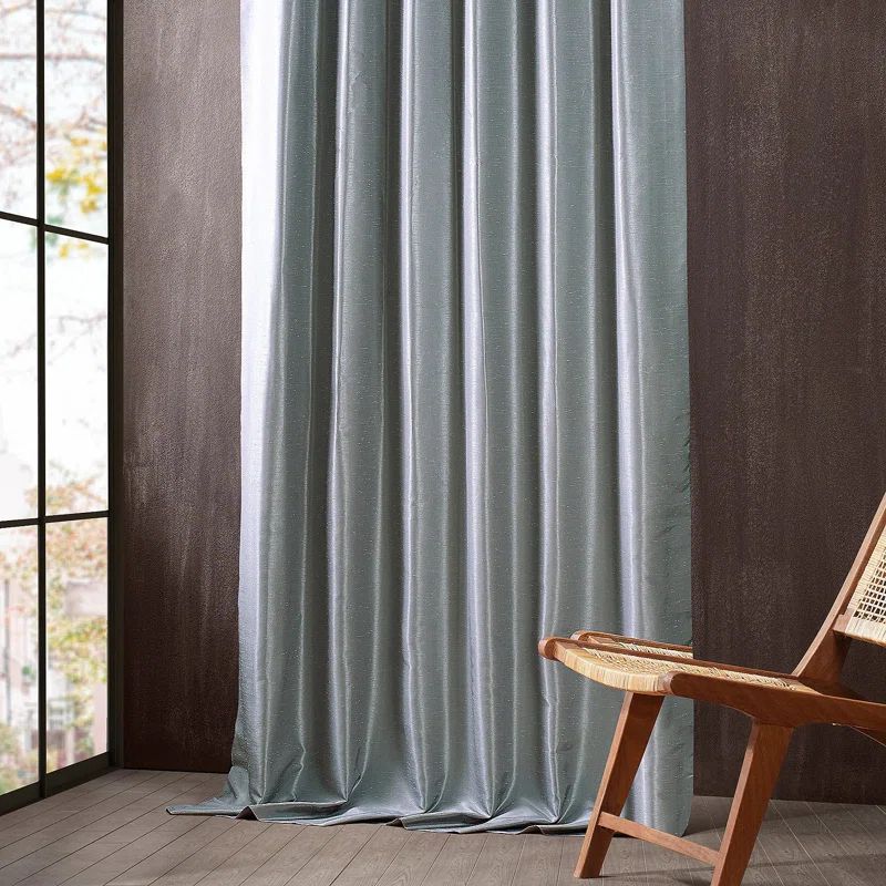 Faux Silk Curtains for Bedroom Blackout Curtains for Living Room Large Window Single Panel Drapes | Wayfair North America