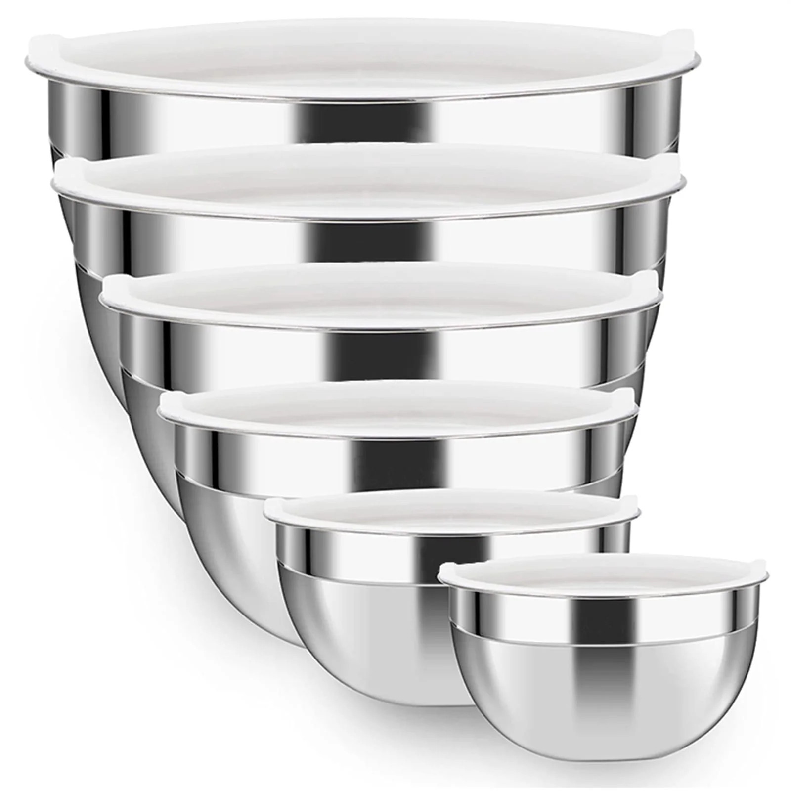 WhiteRhino 6 Pack Stainless Steel Mixing Bowls Set ,Kitchen Metal Meal Prep Bowls with Lids for B... | Walmart (US)