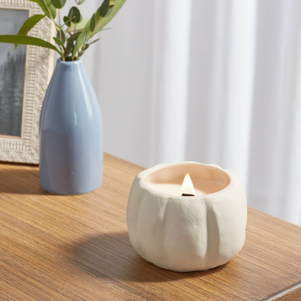12oz Brushed Abstract Pumpkin Ceramic with Woodwick and Dustcover Honeycrisp Apple Cider Candle -... | Target