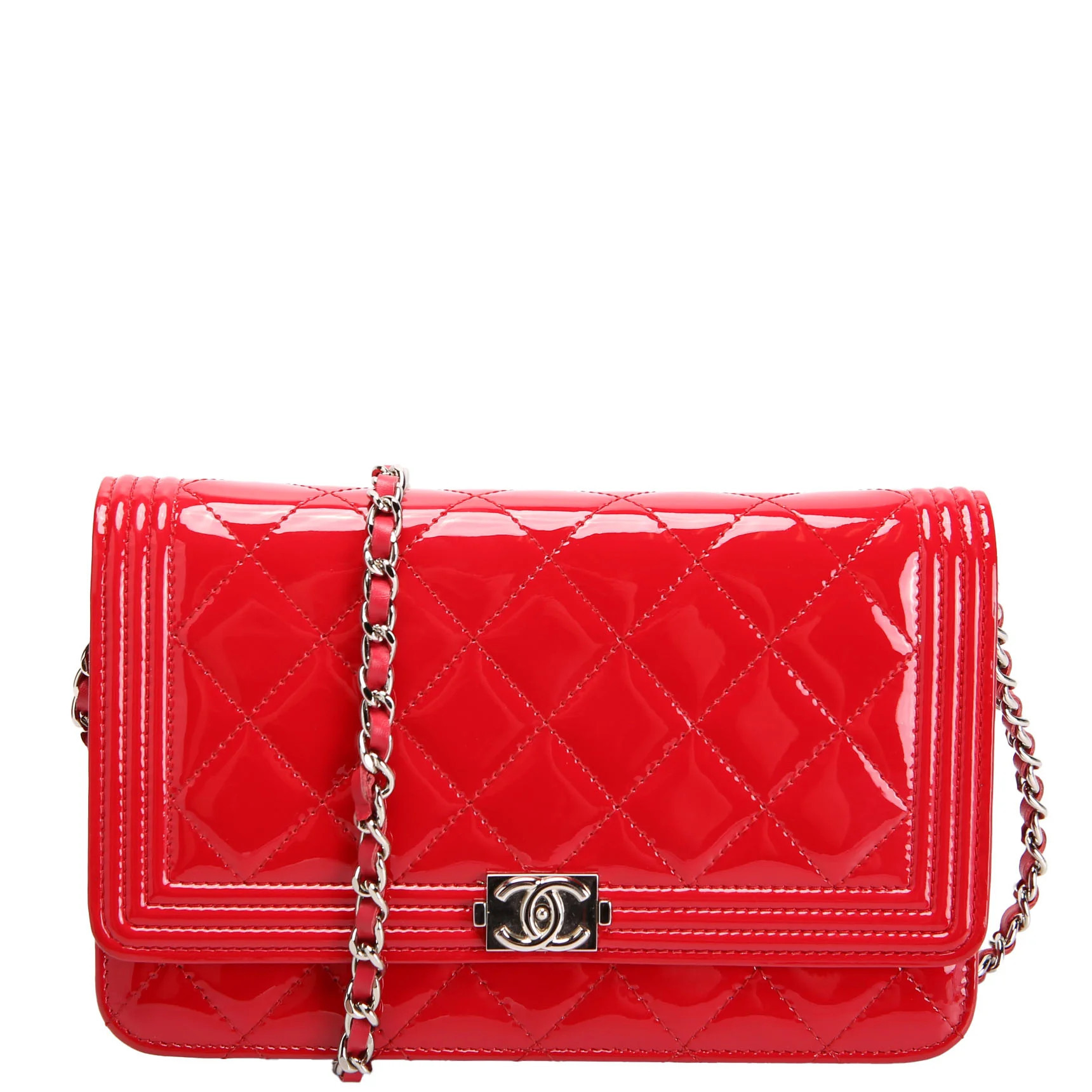 Wallet On Chain Boy Patent Red | Keeks Designer Handbags