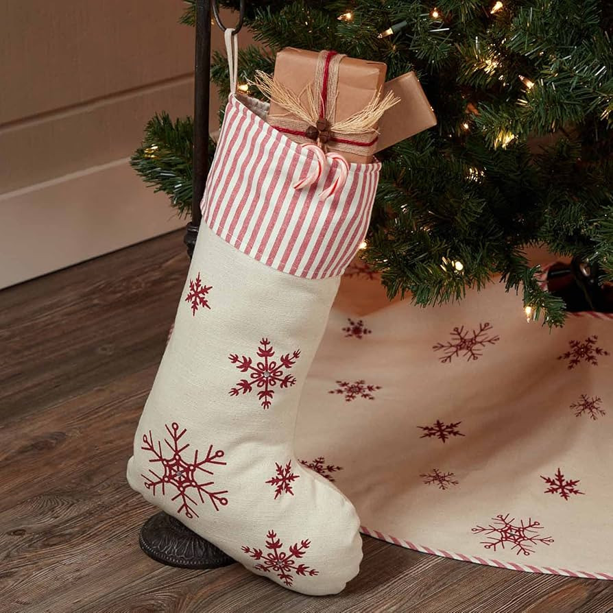 Market Place Natural Snowflake Christmas Stocking, 12" x 20", Stencilled Red Snowflakes w/Crystal... | Amazon (US)