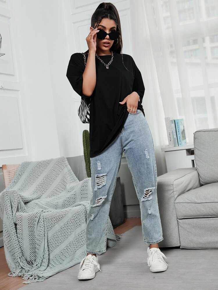 Drop Shoulder Oversized Longline Tee | SHEIN