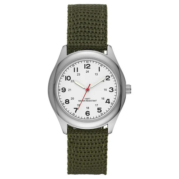 GEORGE Men's Watch: Silvertone Case, White Easy Read Dial, Olive Green Nylon Strap (FMDOGE006) | Walmart (US)