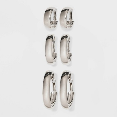 Wide Hoop Earring Set 3pc - Wild Fable™ Silver: Clip-In Clasp, Nickel-Free Metal, 2" Diameter | Target
