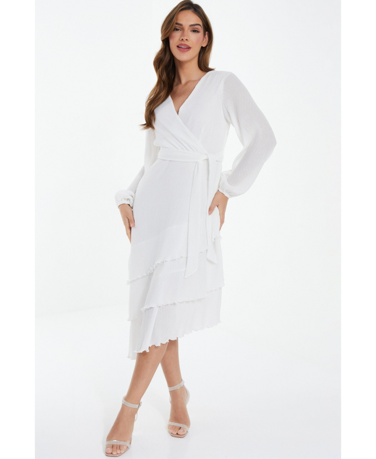 Quiz Women's Crinkle Chiffon Asymmetric Wrap Dress - White | Macy's