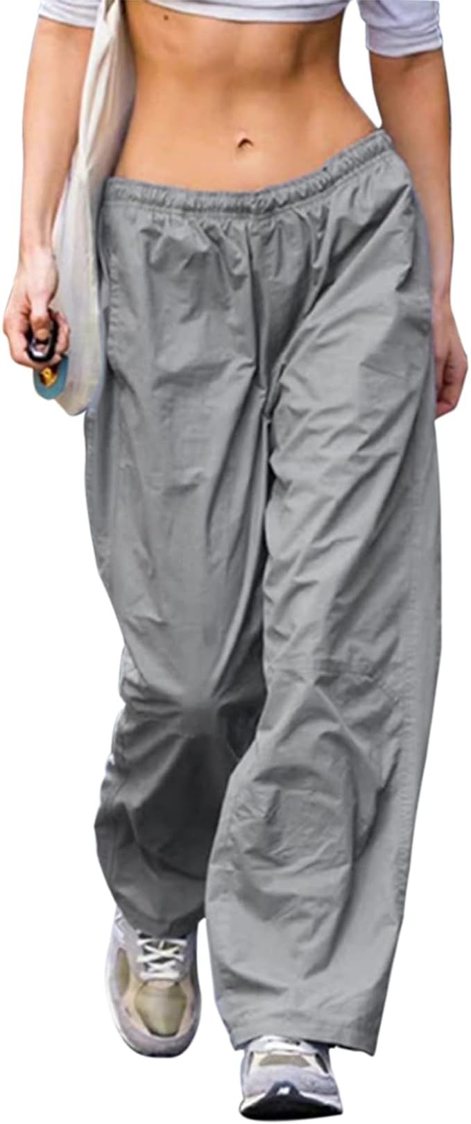 ABYOVRT Women Baggy Cargo Pants Oversized Low Rise Wide Leg Parachute Pants Vintage Drawstring Sw... | Amazon (US)