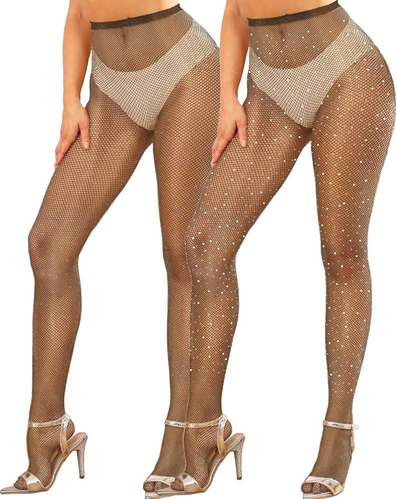 2 Pairs Fishnet Stockings for Women Fishnet Tights Sparkly Fishnets for Women | Amazon (US)
