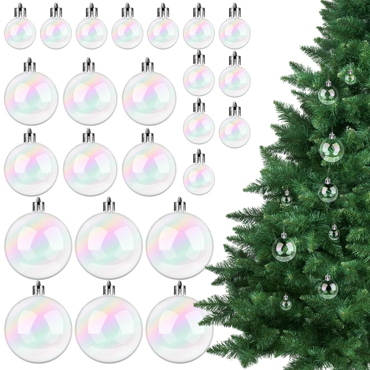 Ciieeo 24Pcs Christmas Iridescent Balls Ornaments, 6/5/3CM Clear Plastic Balls Hanging Decoration... | Amazon (CA)