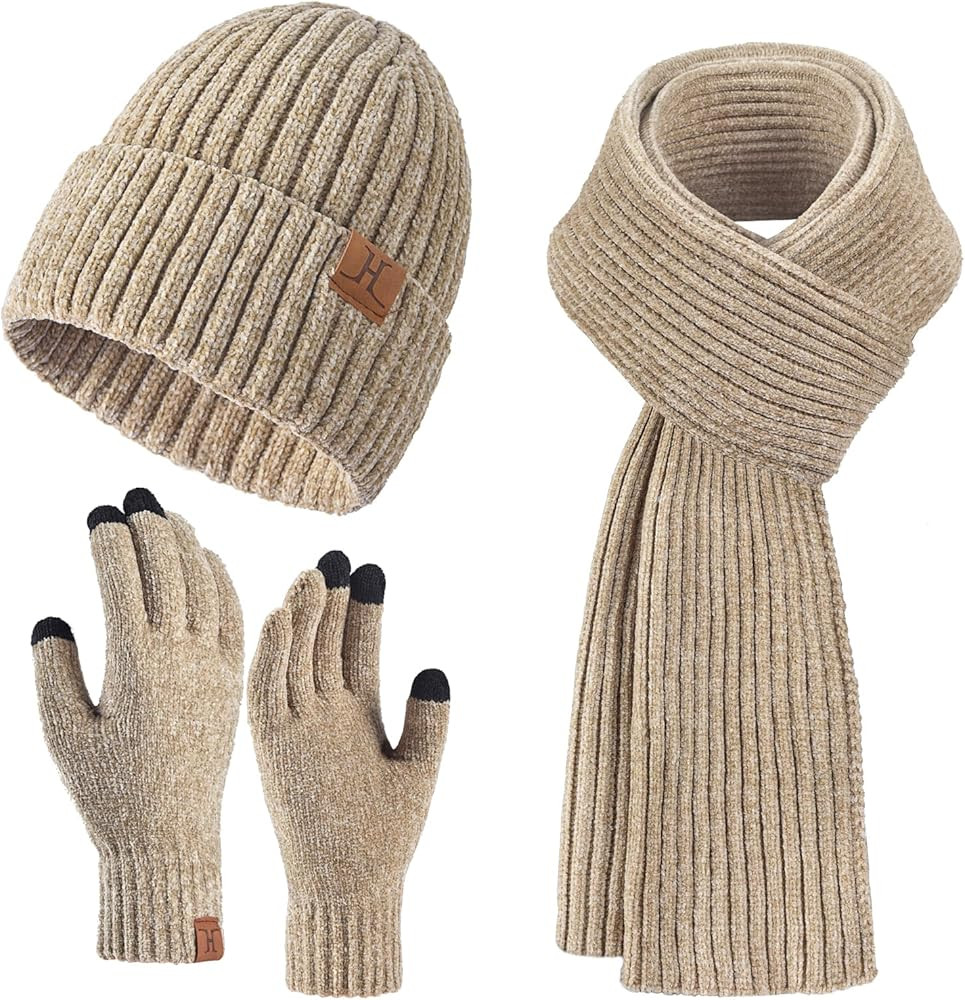 Womens Winter Beanie Hat Scarf Touchscreen Gloves Set Knit Warm Skull Caps Long Neck Scarves for ... | Amazon (US)