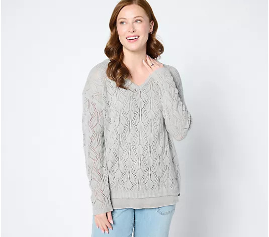 Peace Love World Boheme Open-Stitch Novelty Sweater - QVC.com | QVC