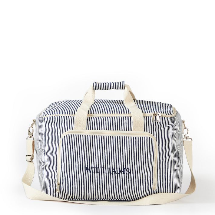Pinstripe Zip Top Cooler Box Tote | Mark and Graham