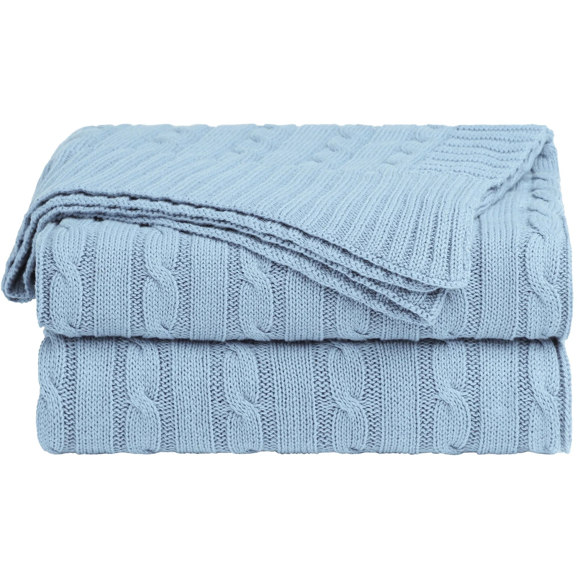 Unique Bargains 100% Cotton Cable Knit Throw Bed Blanket Pale Blue 51" x 59" | Walmart (US)