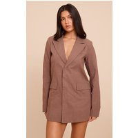 Chocolate Linen Blend Blazer Dress | PrettyLittleThing US