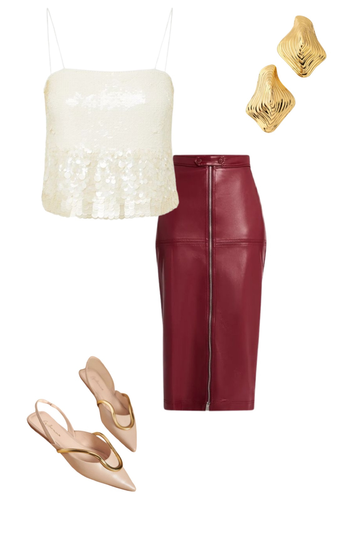 Holiday Outfit Inspiration- a sequin or embellished top worn with a leather skirt and stylish flats. Perfect for daytime parties, nights out with the girls or gift exchanges.

#LTKHoliday #LTKShoeCrush #LTKParties