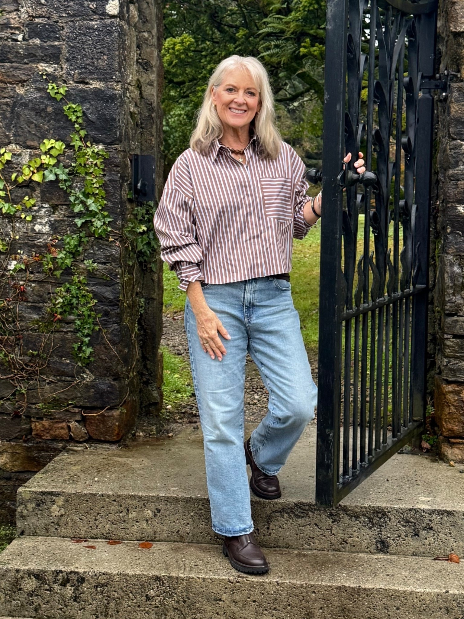 Easy fall style 🤎🤍
Loving this brown and white striped cropped button-up — relaxed fit, dropped shoulders, and that little back pleat that makes it feel elevated but still easy. The mix of stripes gives it a fun twist! Paired it with cropped straight-leg jeans and boots for the perfect throw-on-and-go fall look. 🍂

#falloutfit #ltkfashion #neutralstyle #stripes #ootdfall #easychic #ltkfallfashion

#LTKOver40 #LTKSeasonal #LTKTravel