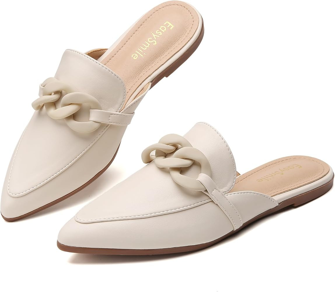 Visit the EasySmile Store
EasySmile Plastic Chain Decor Flat Mules for Women Closed Pointed Toe Slip | Amazon (US)