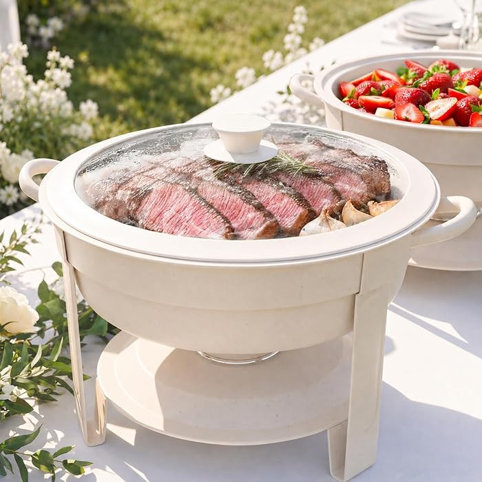 White Chafing Dishes for Buffet, 6QT Set of 2, Thick Silicone-Rim Lids | Amazon (US)