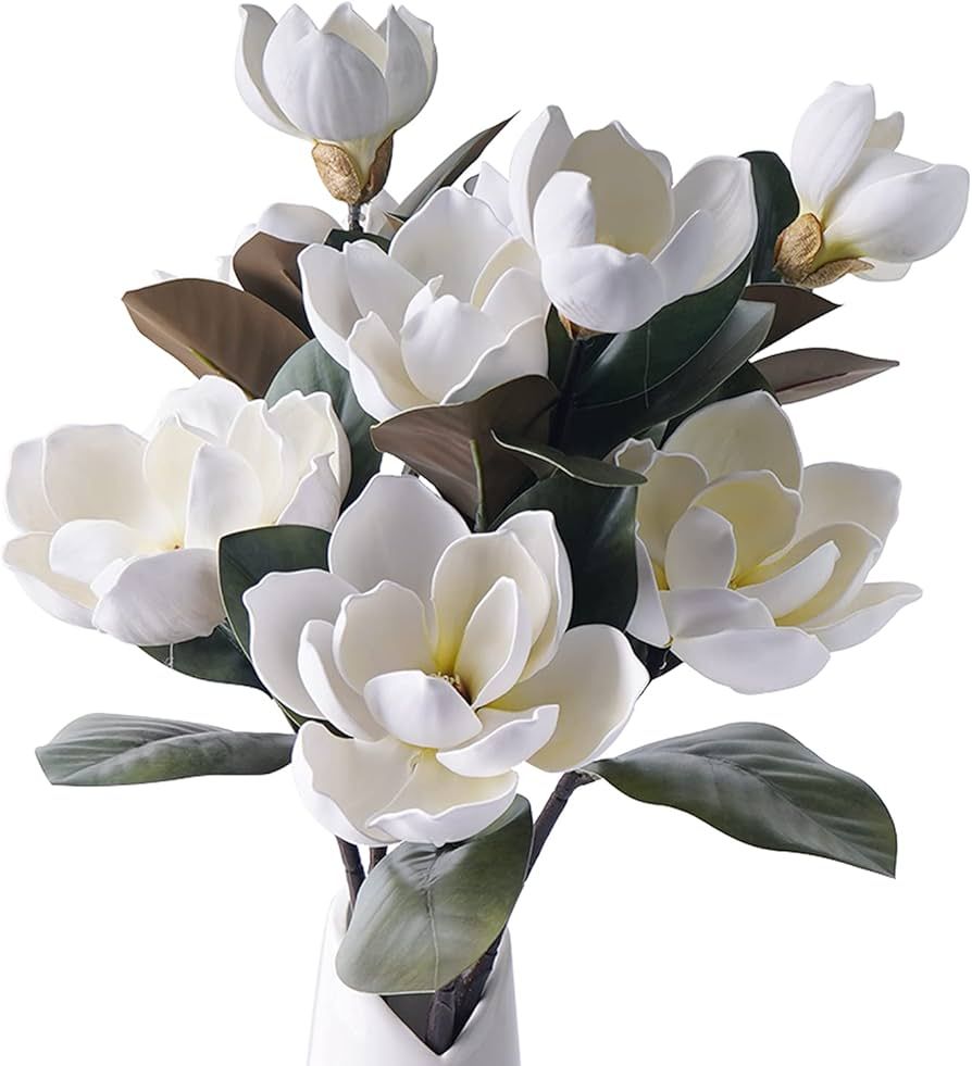 MINYULUA 3Pcs Artificial Magnolia Flowers, 29.5" Long White Magnolia Stem Flower, Faux Wedding Fl... | Amazon (CA)