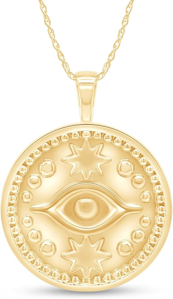 AFFY Evil Eye Coin Pendant Necklace in 14k Gold Over Sterling Silver jewelry For Women With 18" R... | Amazon (US)