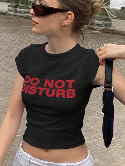 SHEIN EZwear Women Summer Slogan Printed Round Neck Short Sleeve Casual T-Shirt | SHEIN