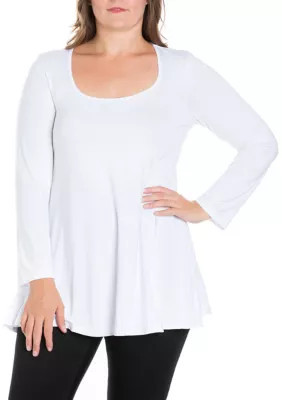 24seven Comfort Apparel Women's Poised Long Sleeve Swing Plus Size Tunic Top, White, 1X | Belk