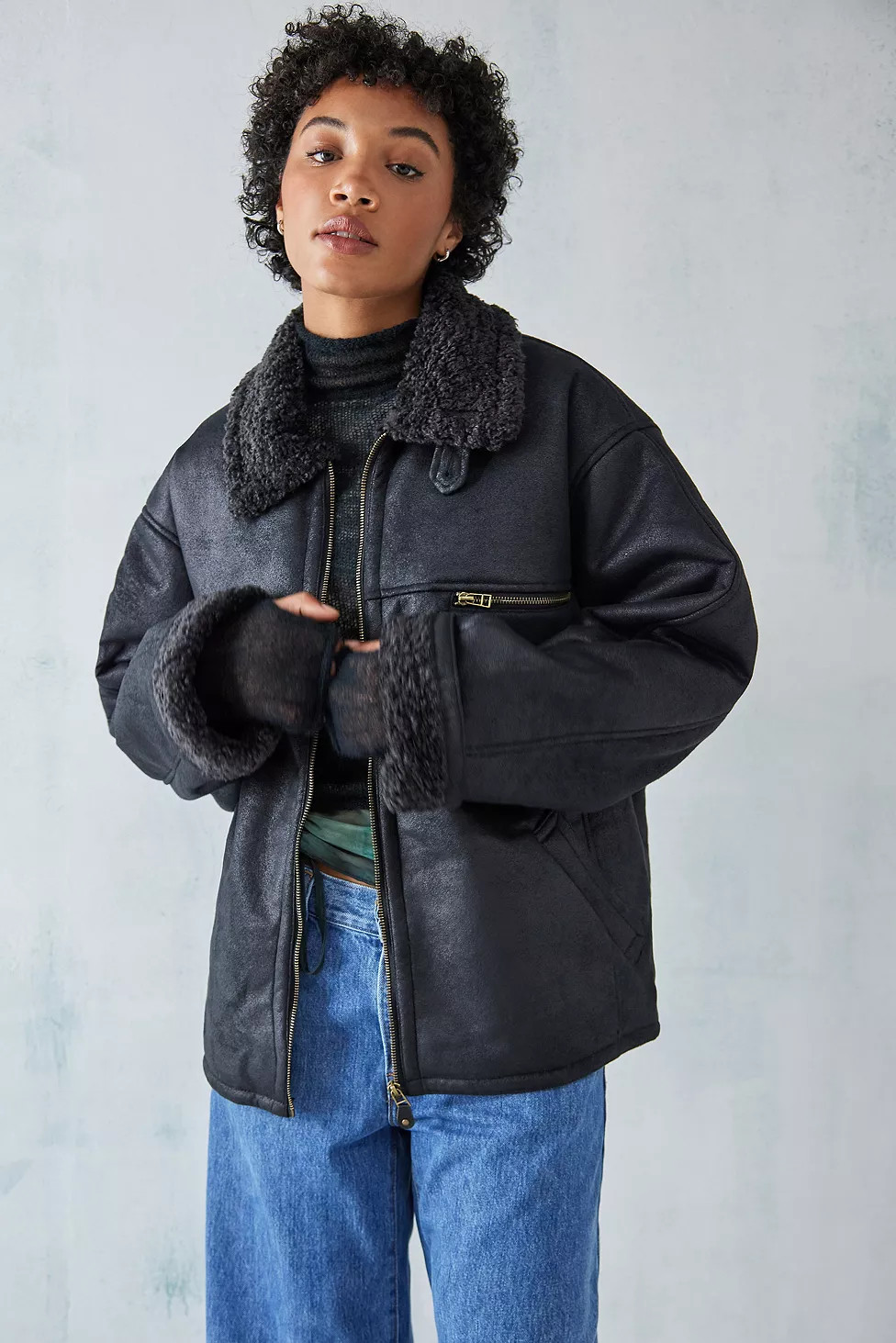 BDG Borg Harry Zip-Through Aviator Jacket | Urban Outfitters (EU)
