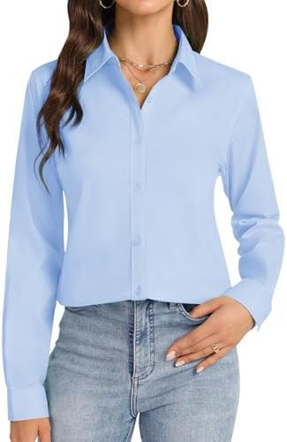 J.VER Button Down Shirts for Women Stretch Collared Cotton Long Sleeve Dress Shirt Business Casua... | Amazon (US)