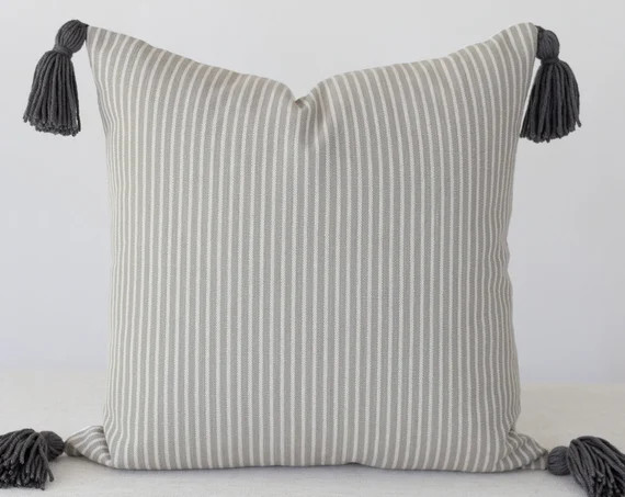 Grey Stripe Pillow Cover with tassels Stripe Pillow Cover | Etsy | Etsy (US)