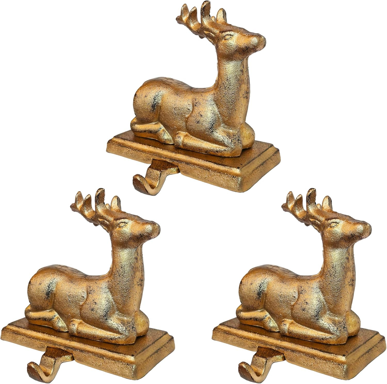 Lulu Decor, 100% Cast Iron Antique Gold Deer Stocking Holders, Cute Small Stocking Hooks, Measure... | Amazon (US)