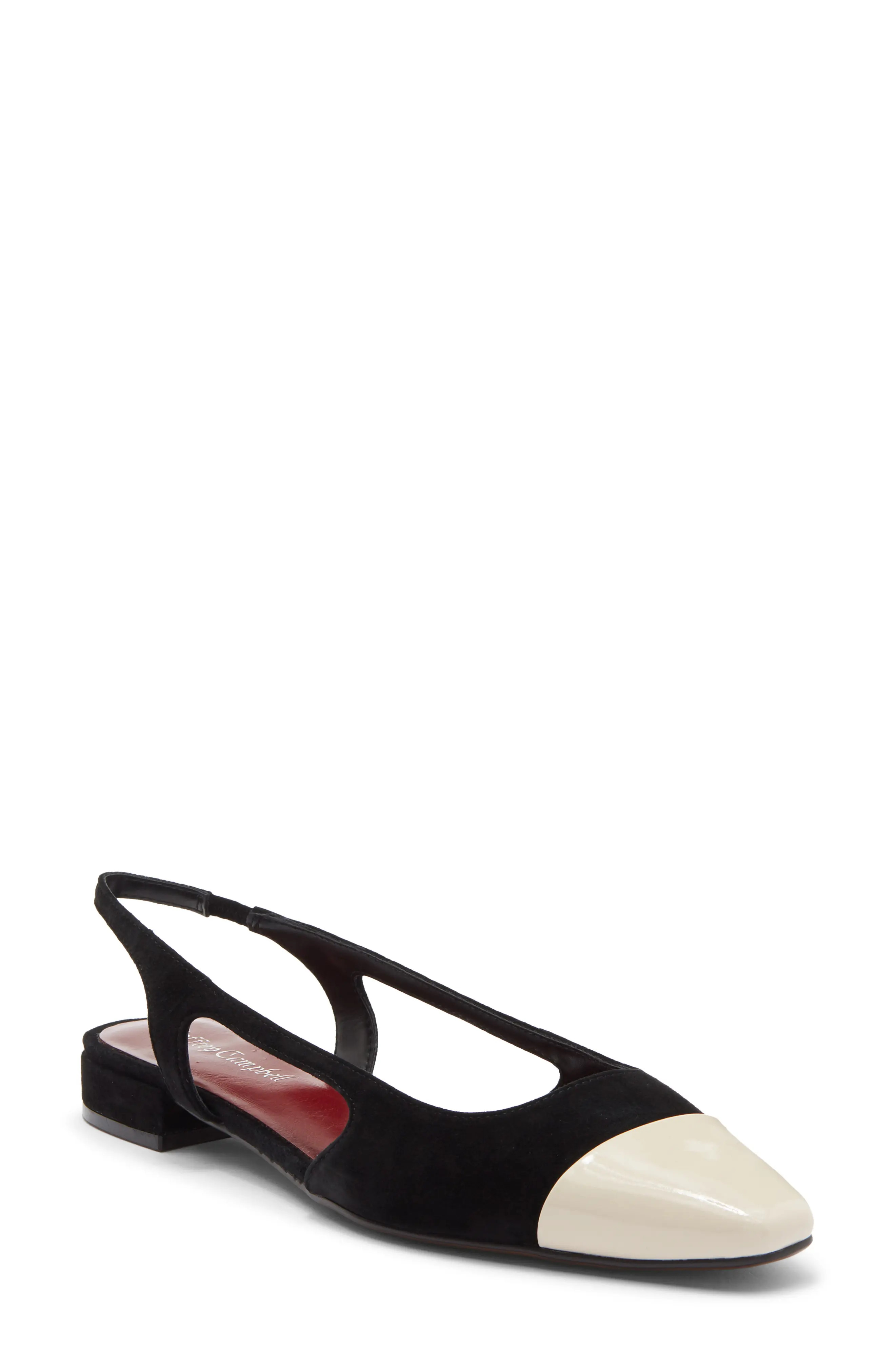 Jeffrey Campbell Worthwhile Slingback Flat in Cream Patent Black Suede at Nordstrom, Size 6.5 | Nordstrom