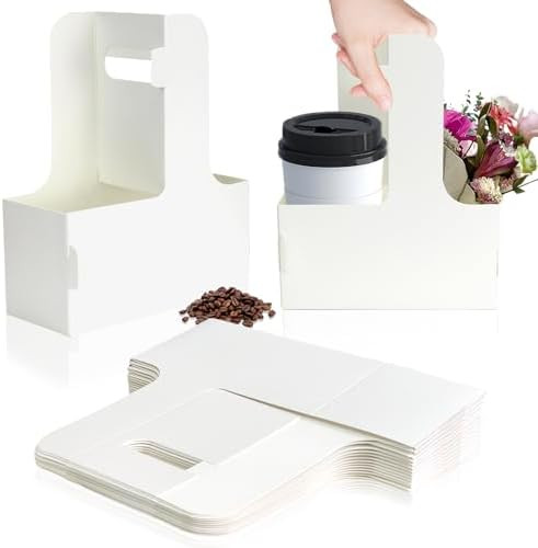 2 Cup Disposable Drink Carrier for Delivery with Handle,15 Count White Paperboard Cup Holder,Cup ... | Amazon (US)