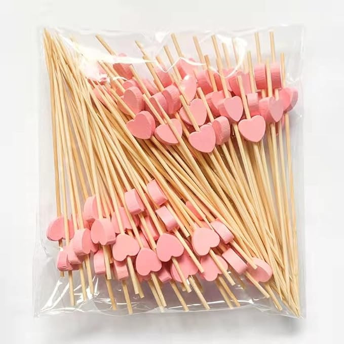 100 Pack Fruit Toothpicks, Heart-Shaped Bamboo Cocktail Picks, Natural Bamboo Toothpicks for Appe... | Amazon (US)