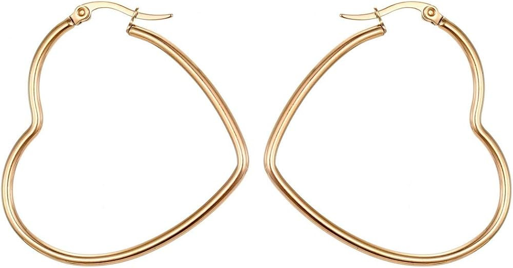 MengPa Hoop Earrings for Women Stainless Steel or Black Gold Plated Lightweight Jewelry | Amazon (US)