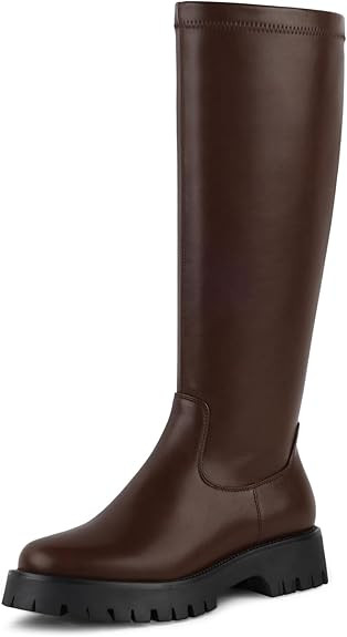 FancyQueen Knee High Boots for Women - Chunky Platform Round Toe Tall Boots with Side Zipper | Amazon (US)