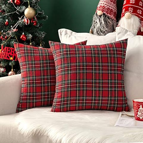 Likiyol Christmas Pillow Covers, Red Christmas Pillows, Buffalo Plaid Xmas Throw Pillows with Edg... | Amazon (US)