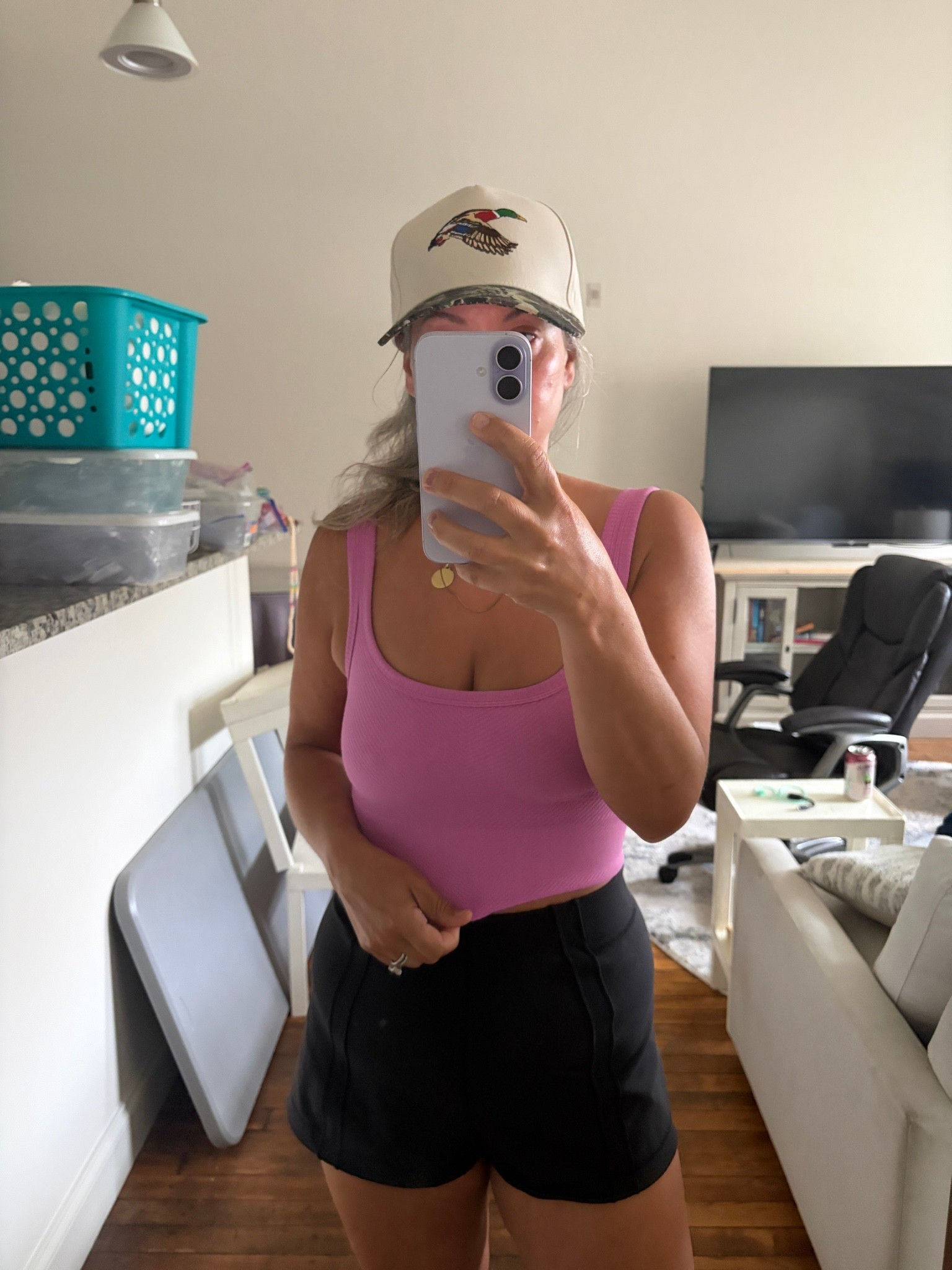 I have a lot of hats but the duck hat has been the star of the week. If you’re looking for something to buy at Lululemon that isn’t leggings these shorts are worth every penny and I have these tanks in every color.

#LTKdayinmylife #LTKActive #LTKOver40