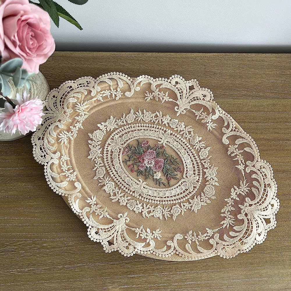 2PACK Retro French Style Lace Placemats Fashionable Embroidered Cup Mat vase mat 12”x16”,Beig... | Amazon (US)