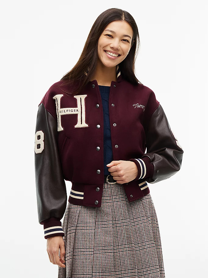 Manteco Wool Blend Leather Varsity Jacket | Tommy Hilfiger UK
