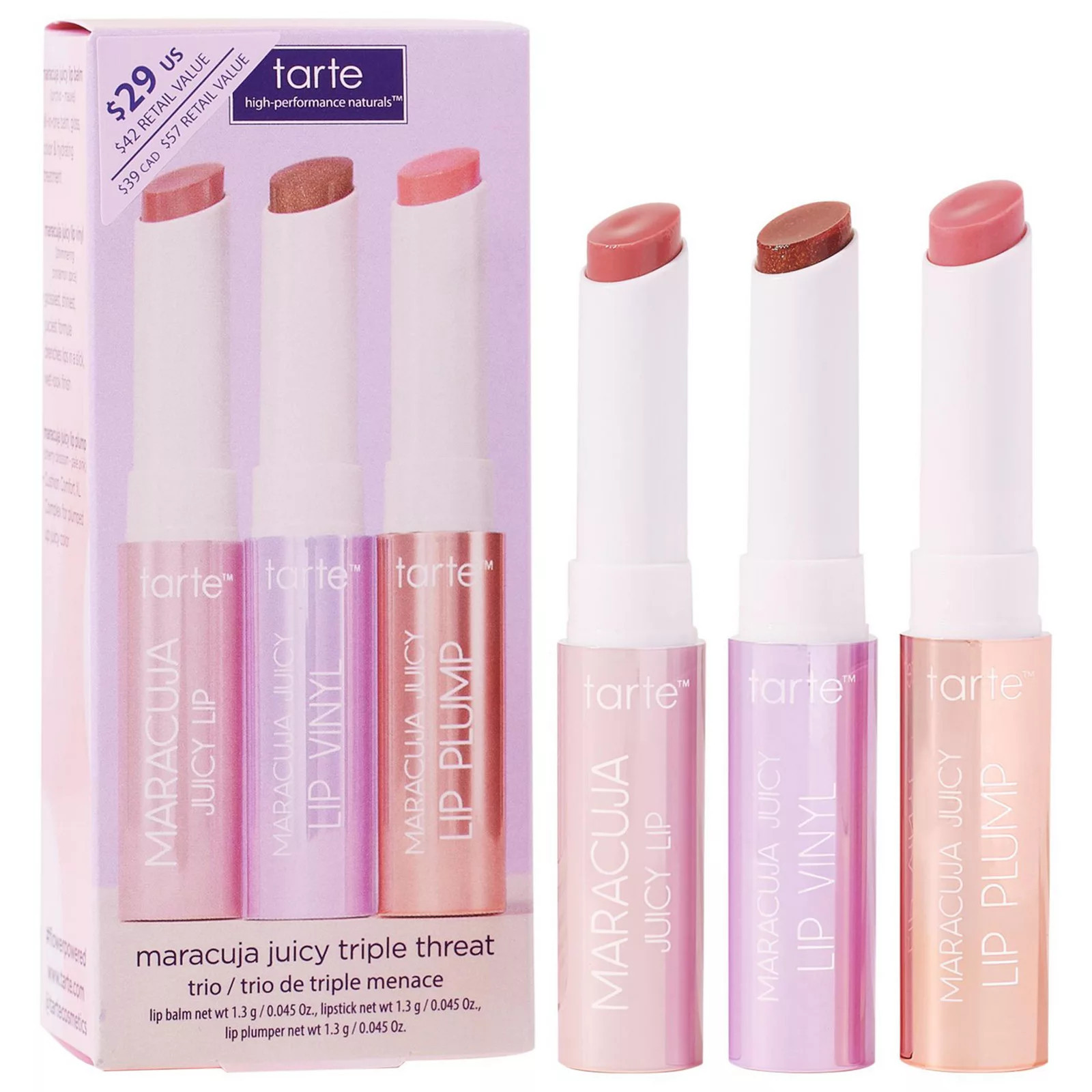 tarte mini maracuja juicy lip plump gloss & balm triple threat trio, None | Kohl's