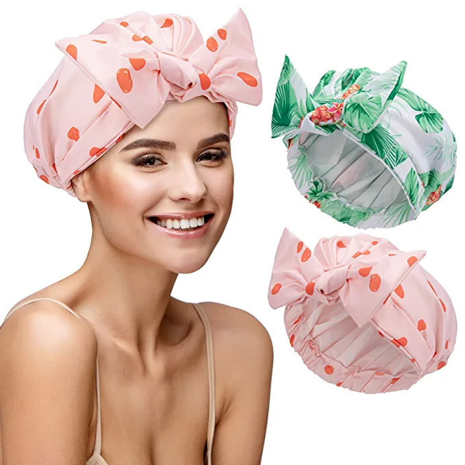 Shower Cap - 2 PCS Waterproof Luxury Shower Caps for Women Reusable Bath Hair Cap Fashion Bowknot... | Amazon (US)