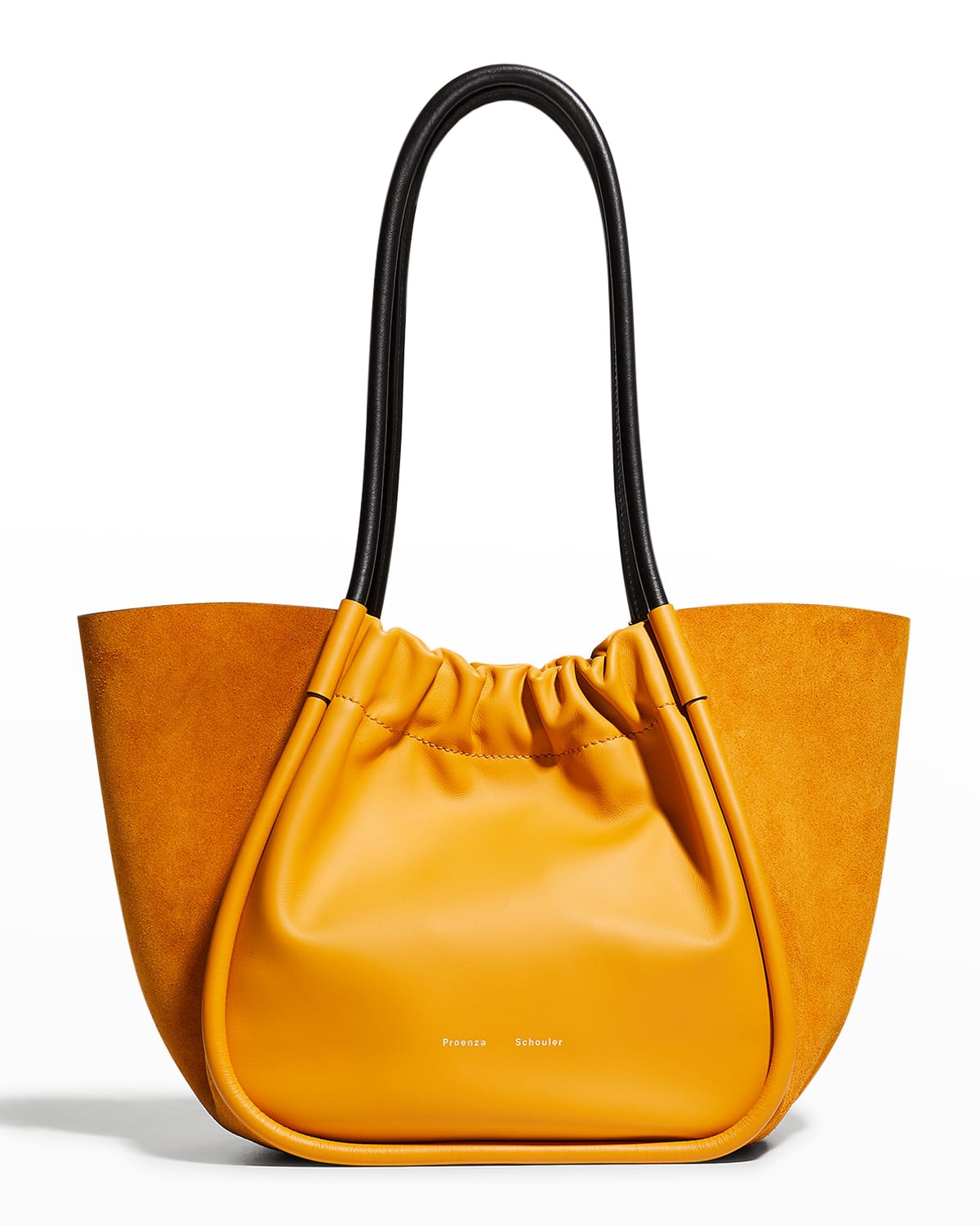 Large Ruched Suede & Leather Tote Bag | Neiman Marcus