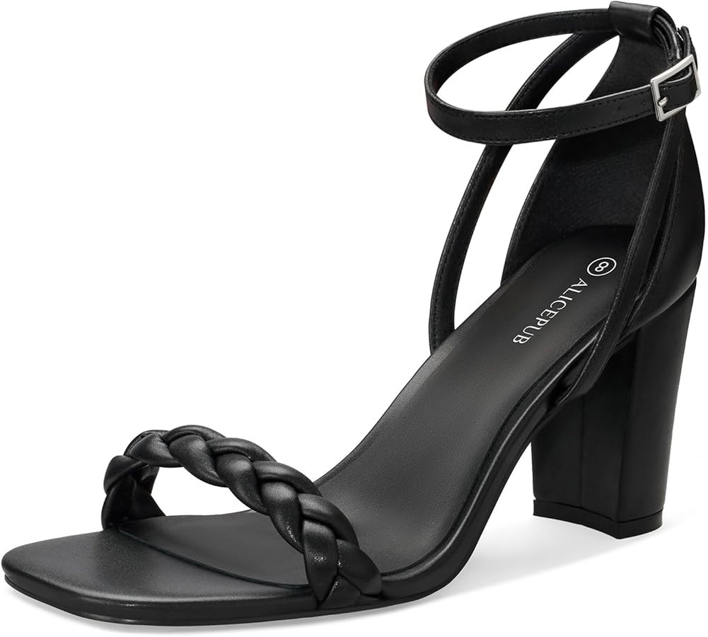 ALICEPUB Women's Braided Heeled Sandals Square Open Toe Heels Strappy Heels 3.1IN Chunky Block He... | Amazon (US)