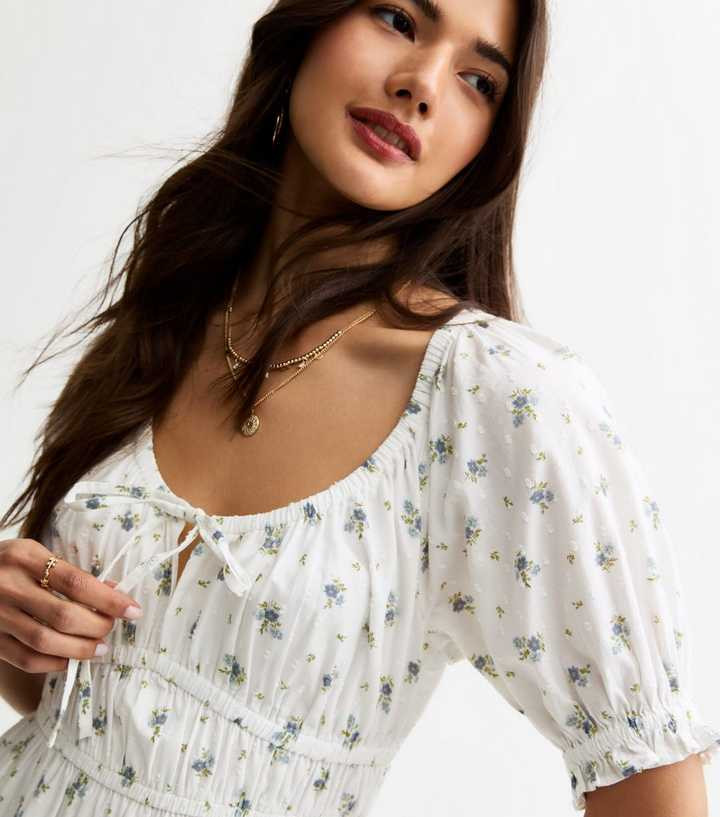 White Floral Print Milkmaid Midi Dress | New Look | New Look (UK)