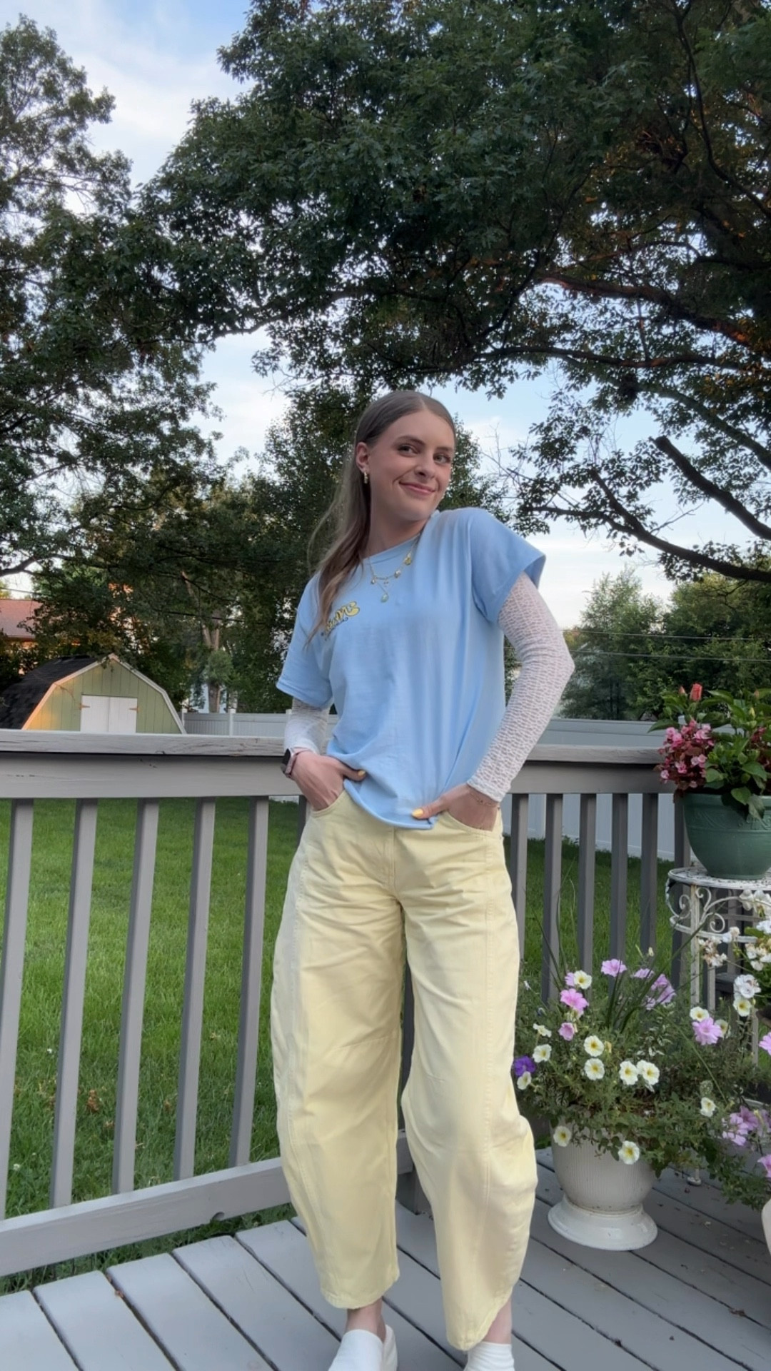 7/23/25 ootd!

T-shirt: NHim Apparel 
Long sleeve: Amazon
Jeans: ASOS
Shoes: Free People (old)

Blue t-shirt, Christian apparel tee, God is good all the time, light blue graphic t-shirt, white lace long sleeve layering top for under shirts, Amazon find for less, asos design butter wide leg barrel jeans, light yellow jeans for summer, extra wide barrel leg denim, tall girl friendly jeans, tall girl denim, white platform mule sandal, slip on sandal shoes for summer, leather clog style sandals, affordable Amazon jewelry, gold cross necklace with colorful stone, custom charm necklace, twisted gold hoop earrings, claw clip hairstyle for long hair

#LTKSeasonal #LTKStyleTip #LTKFindsUnder100