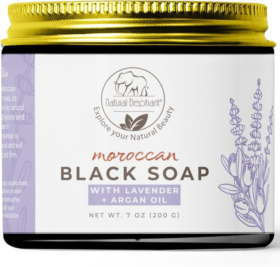 Natural Elephant Moroccan Black Soap With Lavender and Argan Essential Oil 200g (7oz) | Amazon (US)
