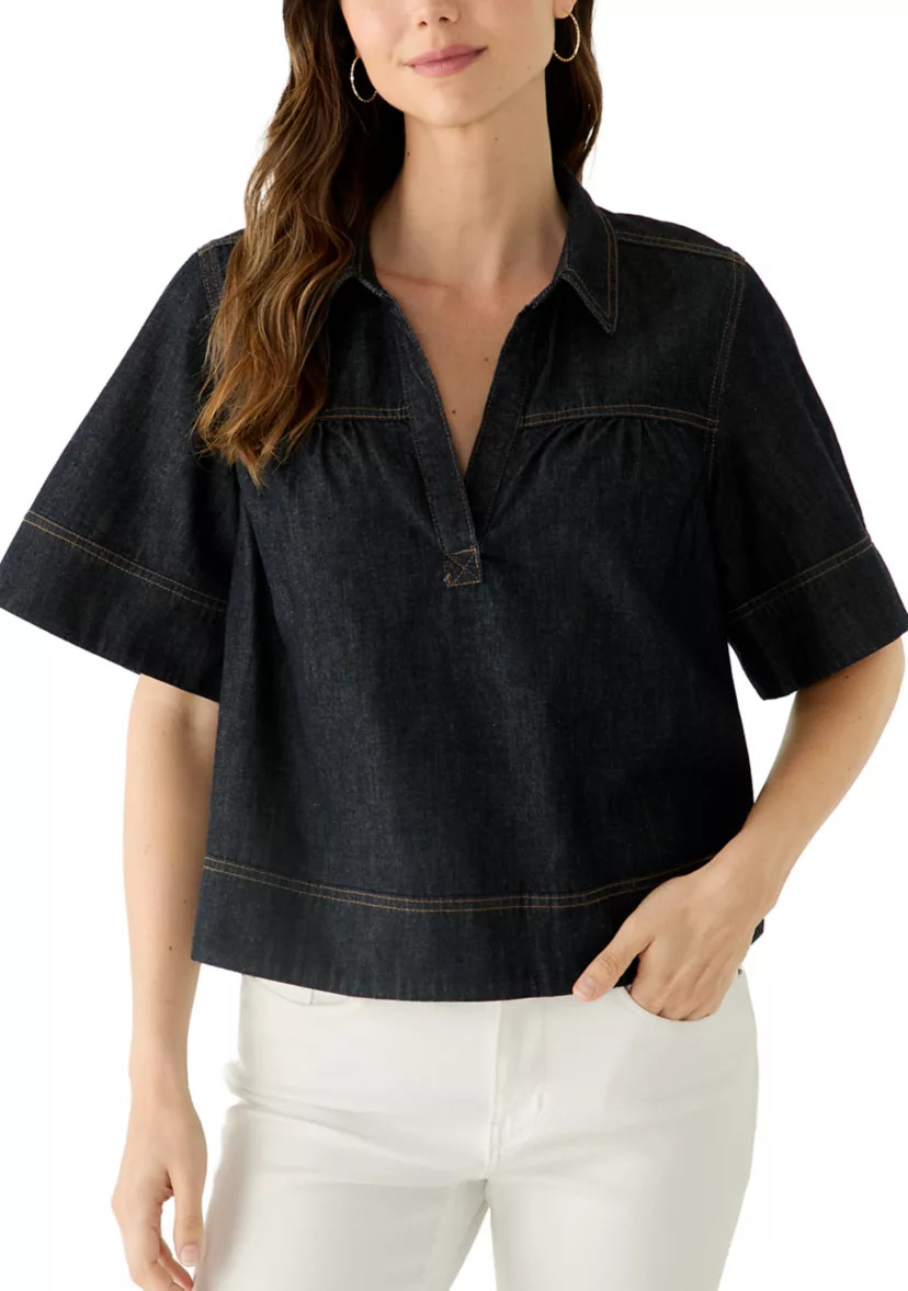 Women's Elbow Sleeve Collar Neck Top | Belk