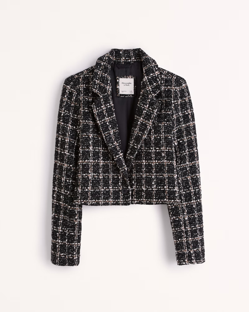 Abercrombie & Fitch Women's Cropped Tweed Blazer in Black Pattern - Size XS | Abercrombie & Fitch (US)