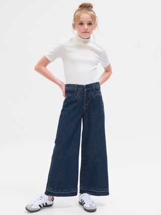Kids High Rise Stride Wide-Leg Ankle Jeans | Gap (CA)